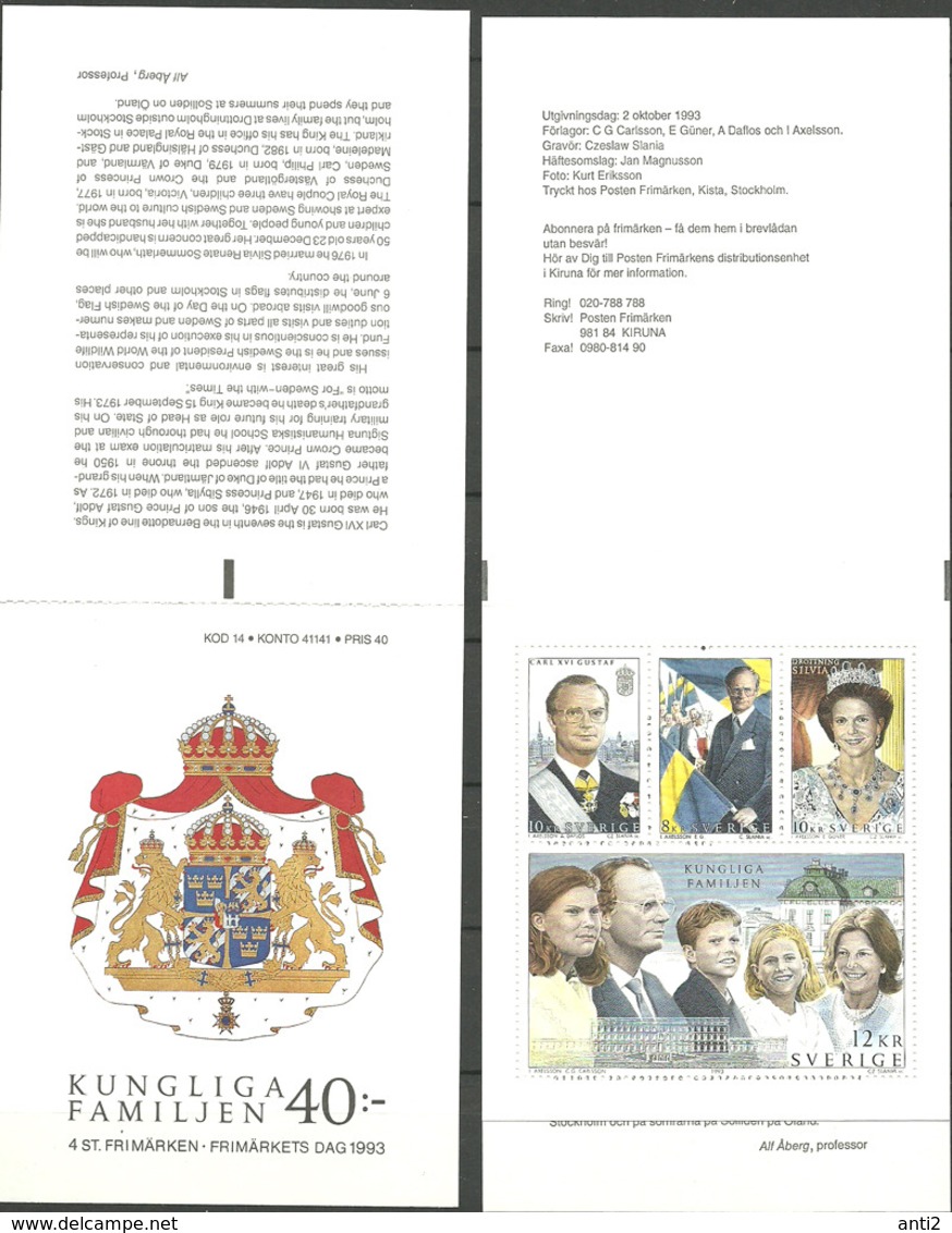 Sweden 1993  The Royal Family: 20 Years Reign Of Mi 1793-1796 In H-blatt  213 In Booklet MH 186 MNH(**) - Ungebraucht