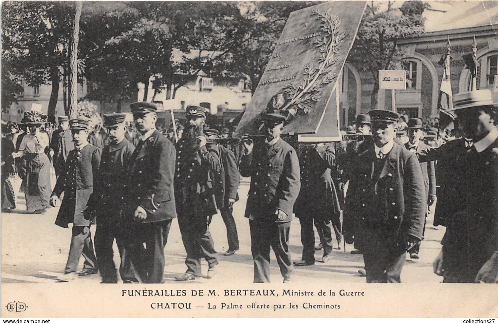 78-CHATOU-FUNERAILLES NATIONALES DE M. BERTEAUX , MINISTRE DE LA GUERRE , LA PALME OFFERTE PAR LES CHEMINOTS - Chatou