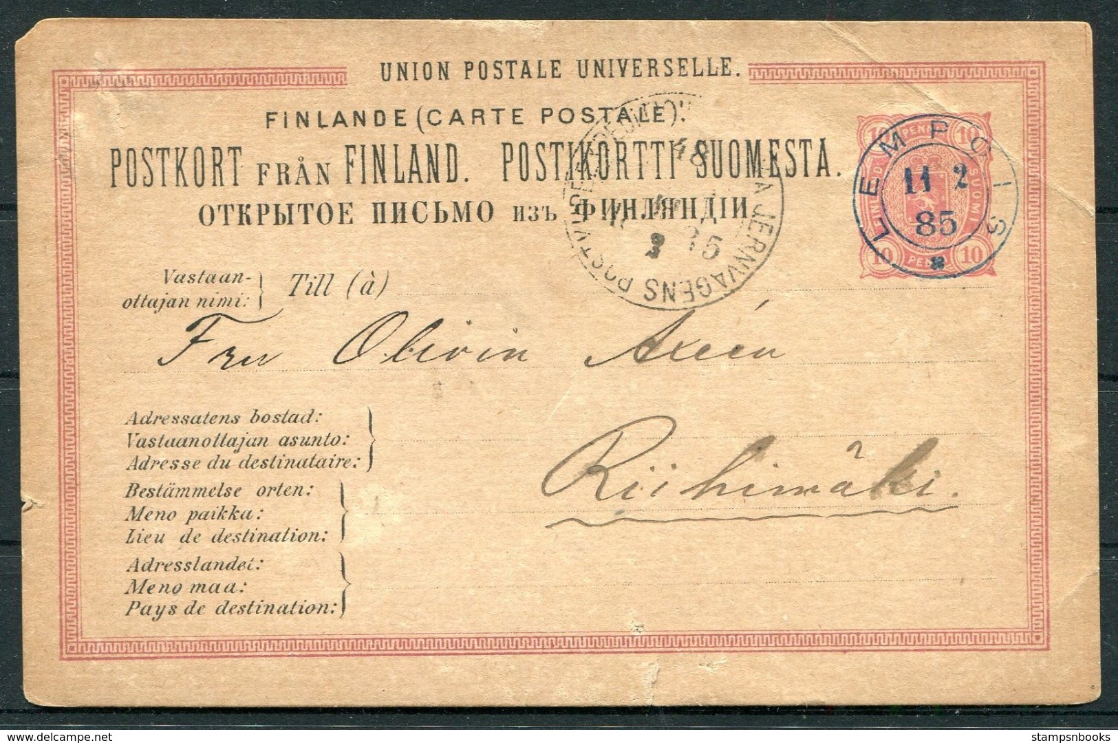 1885 Finland Stationery Postcard. Lempois. Railway Jernsvagens TPO - Covers & Documents