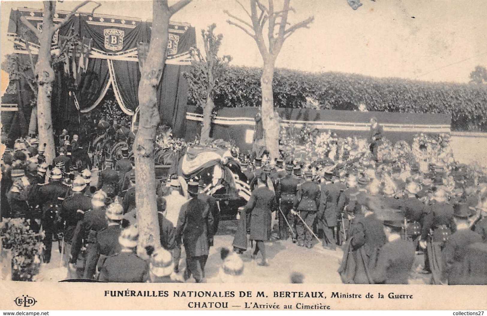 78-CHATOU-FUNERAILLES DE M. BERTEAUX MINISTRE DE LA GUERRE, L'ARRIVEE AU CIMETIERE - Chatou