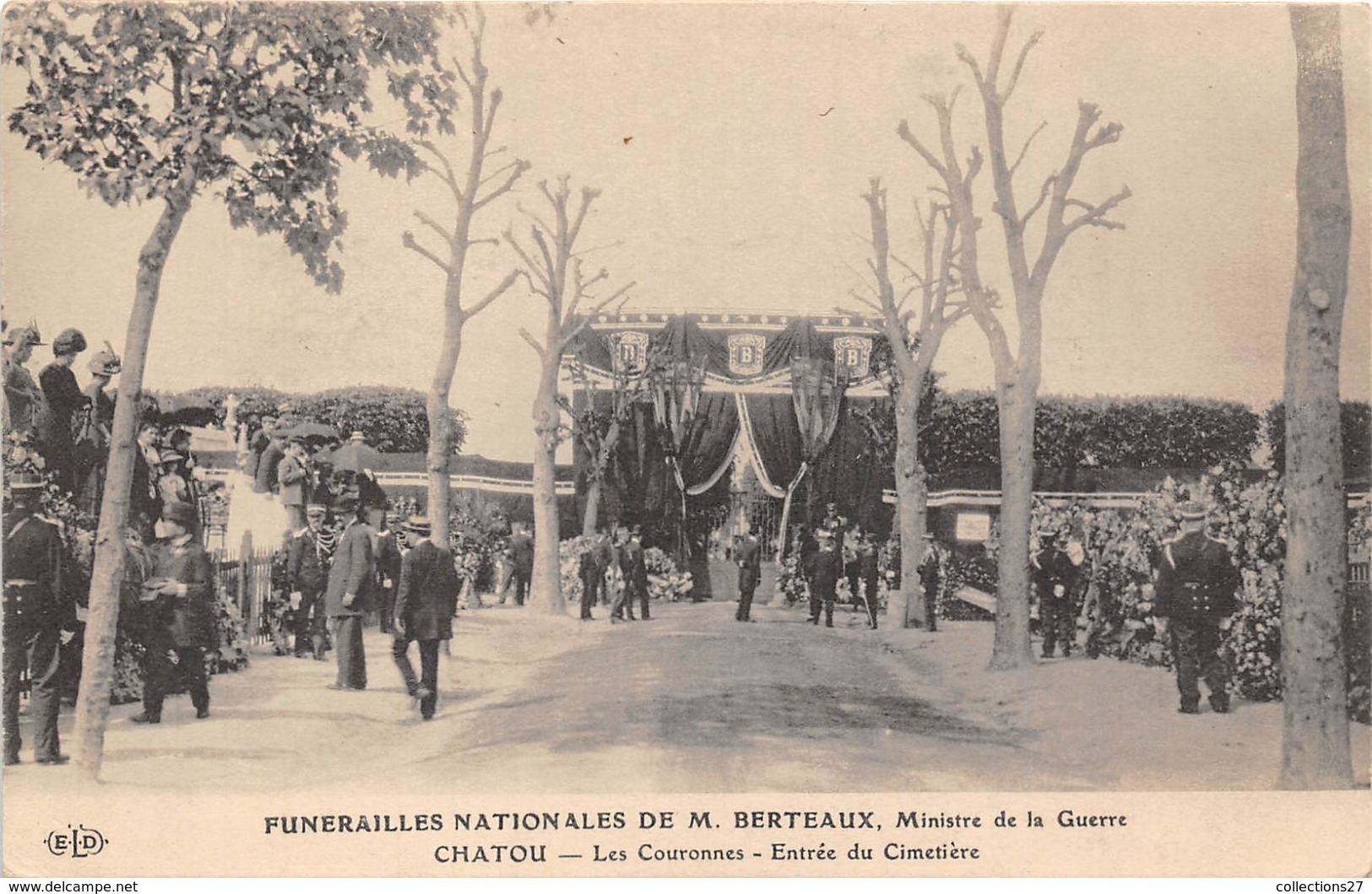 78-CHATOU-FUNERAILLES DE M. BERTEAUX MINISTRE DE LA GUERRE, ENTREE DU CIMETIERE - Chatou