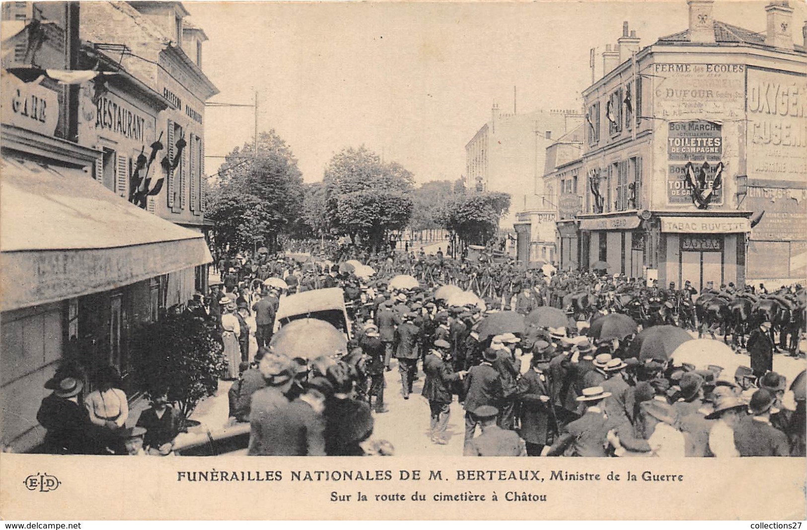 78-CHATOU-FUNERAILLES DE M. BERTEAUX MINISTRE DE LA GUERRE,SUR LA ROUTE DU CIMETIERE A CHATOU - Chatou