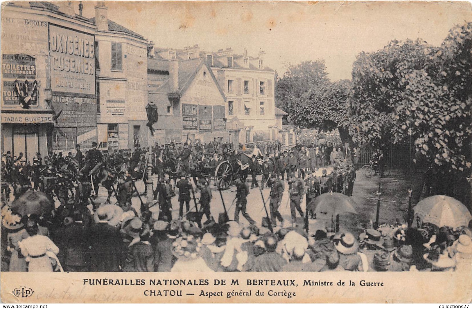 78-CHATOU-FUNERAILLES DE M. BERTEAUX MINISTRE DE LA GUERRE,ASPECT GENERAL DU CORTEGE - Chatou