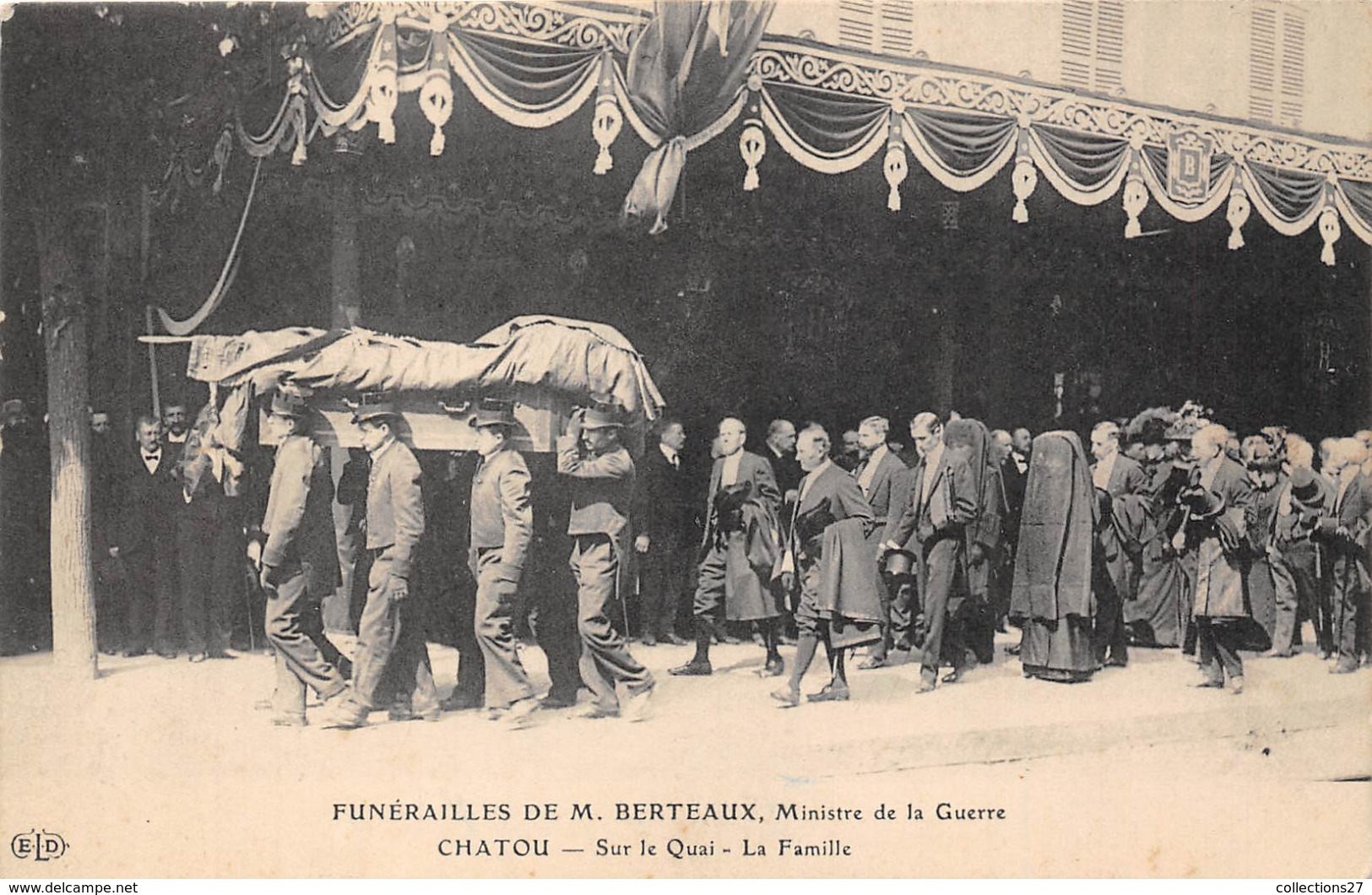 78-CHATOU-FUNERAILLES DE M. BERTEAUX MINISTRE DE LA GUERRE,SUR LE QUAI, LA FAMILLE - Chatou