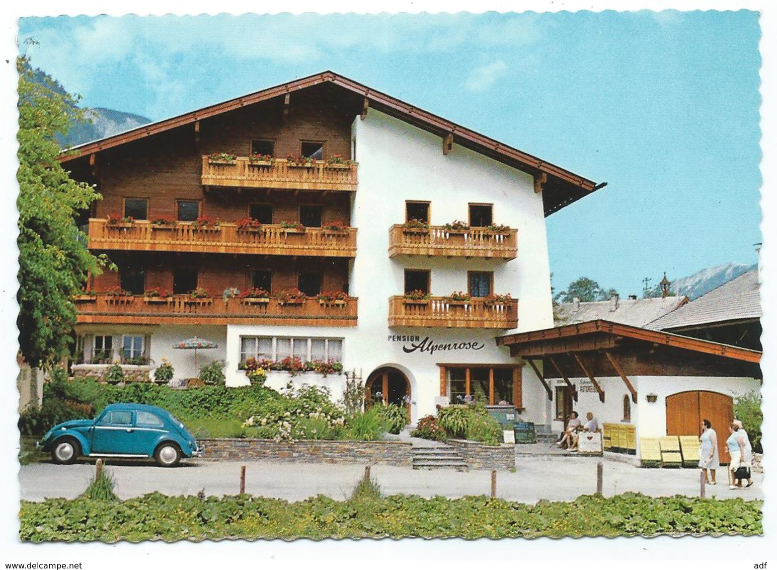 CPSM PENSION ALPENROSE, MARTIN ALBRECHT, AUTO VOITURE VW COX, PERTISAU AM ACHENSEE, TYROL, TIROL, AUTRICHE - Pertisau