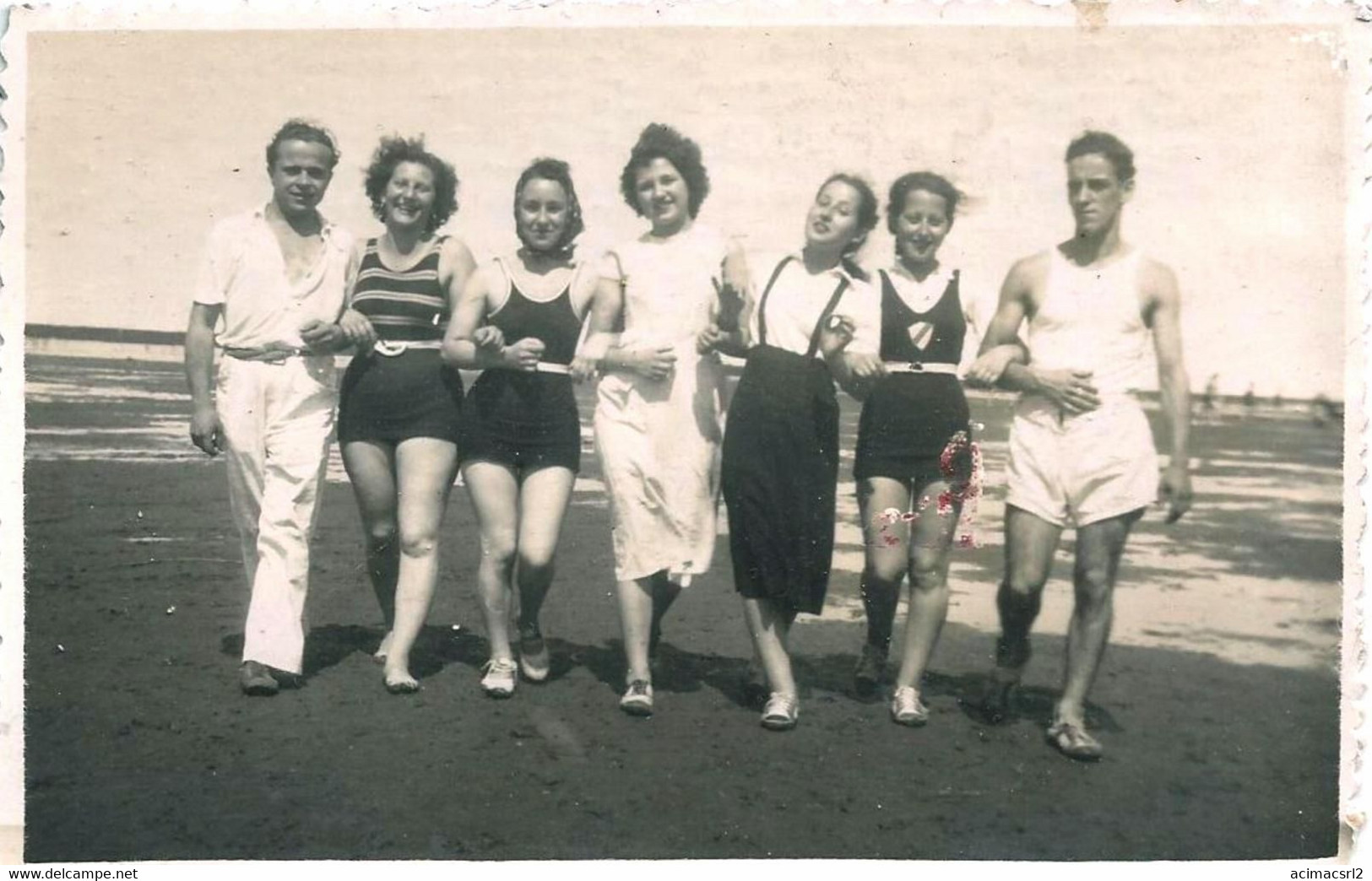 X1742 Pin Up Flapper Femmes Women & Men Hommes In Swimsuit By Beach Plage - Photo Postcard 1940' - Pin-ups