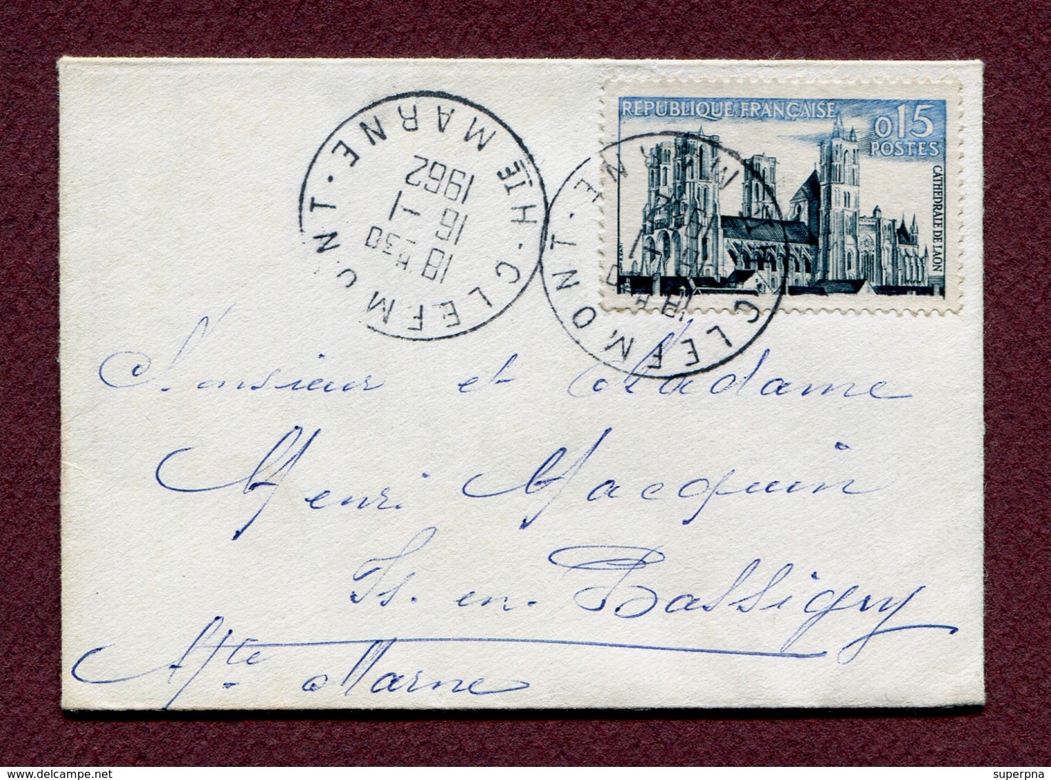 TP N° 1235 " CATHEDRALE DE LAON " Sans Cadre Inférieur  (1962) CLEFMONT - Covers & Documents