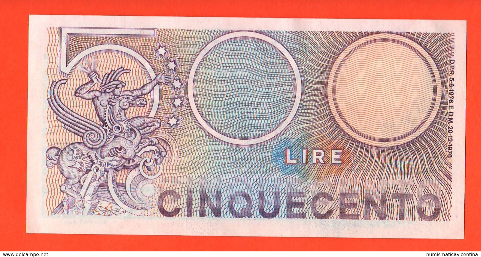 500 Lire Mercurio Mercury 1976 Repubblica Italiana Intra Ventura Signoretti - 500 Lire