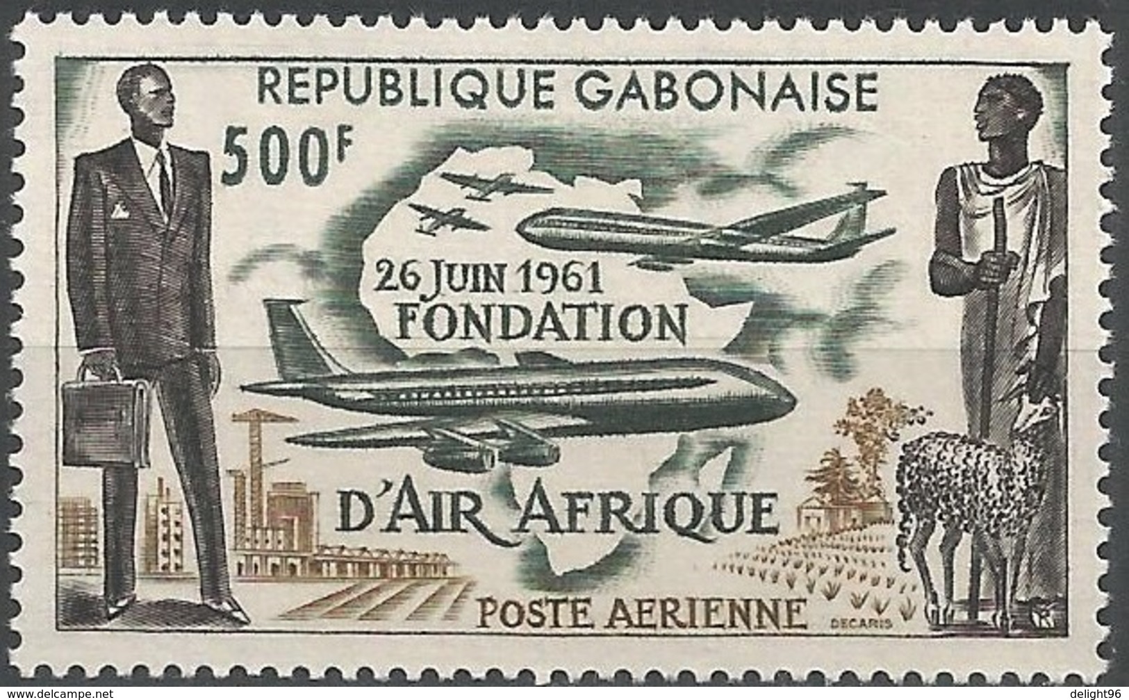 1961 Gabon Foundation Of African Airlines (Air Afrique) Stamp (** / MNH / UMM) - Emissions Communes