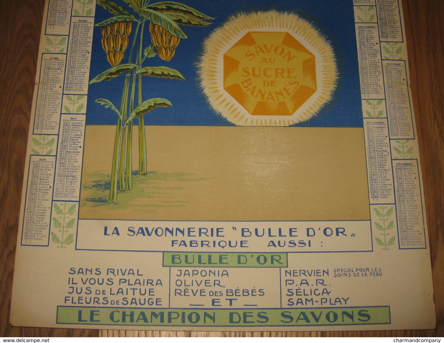 Calendrier 42 Cm X 32 Cm - 1926 - Savonnerie BULLE D'OR Rue Pecher Mons - Savon Au Sucre De Bananes - 4 Scans - Grand Format : 1921-40