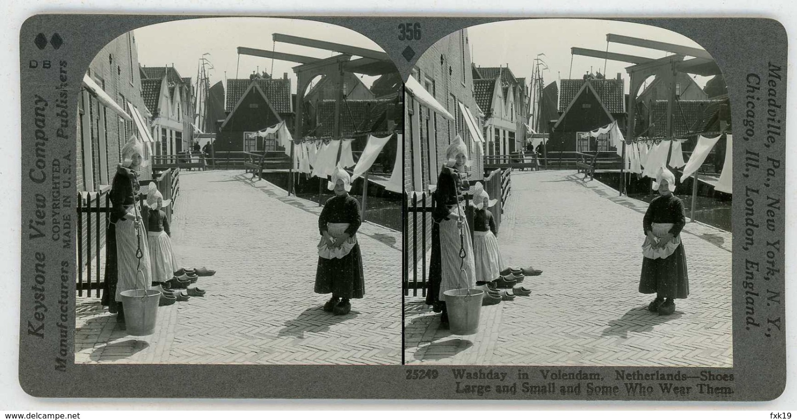 Netherlands ~ VOLENDAM ~ Children On Washday Stereoview 25249 356bx NEAR MINT - Stereoscoop