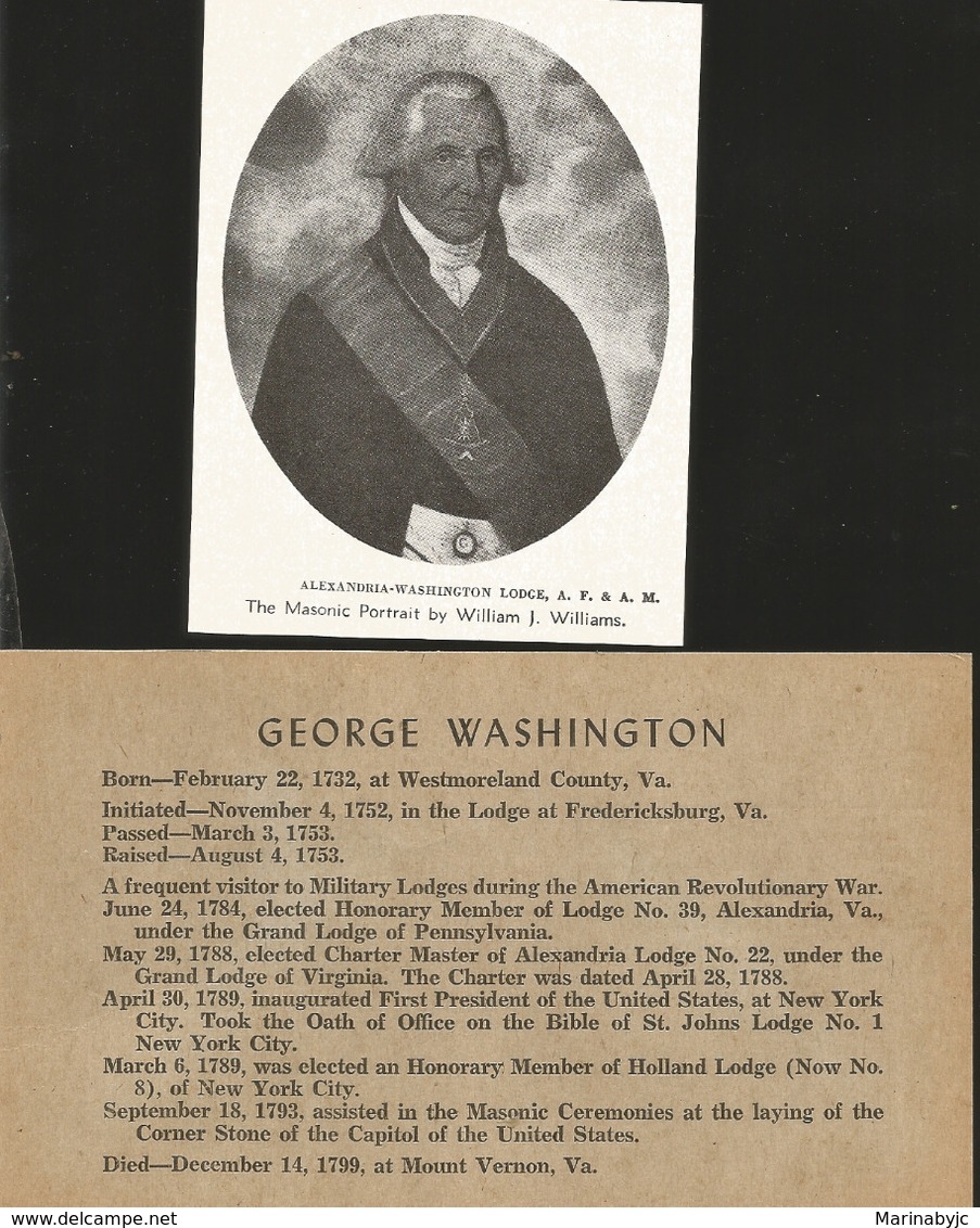 J) 1899 UNITED STATES, GEORGE WASHINGTON, ALEXANDRIA WASHINGTON LODGE, THE MASONIC PORTRAIT BY WILLIAM J WILLIAMS, XF - Sonstige & Ohne Zuordnung