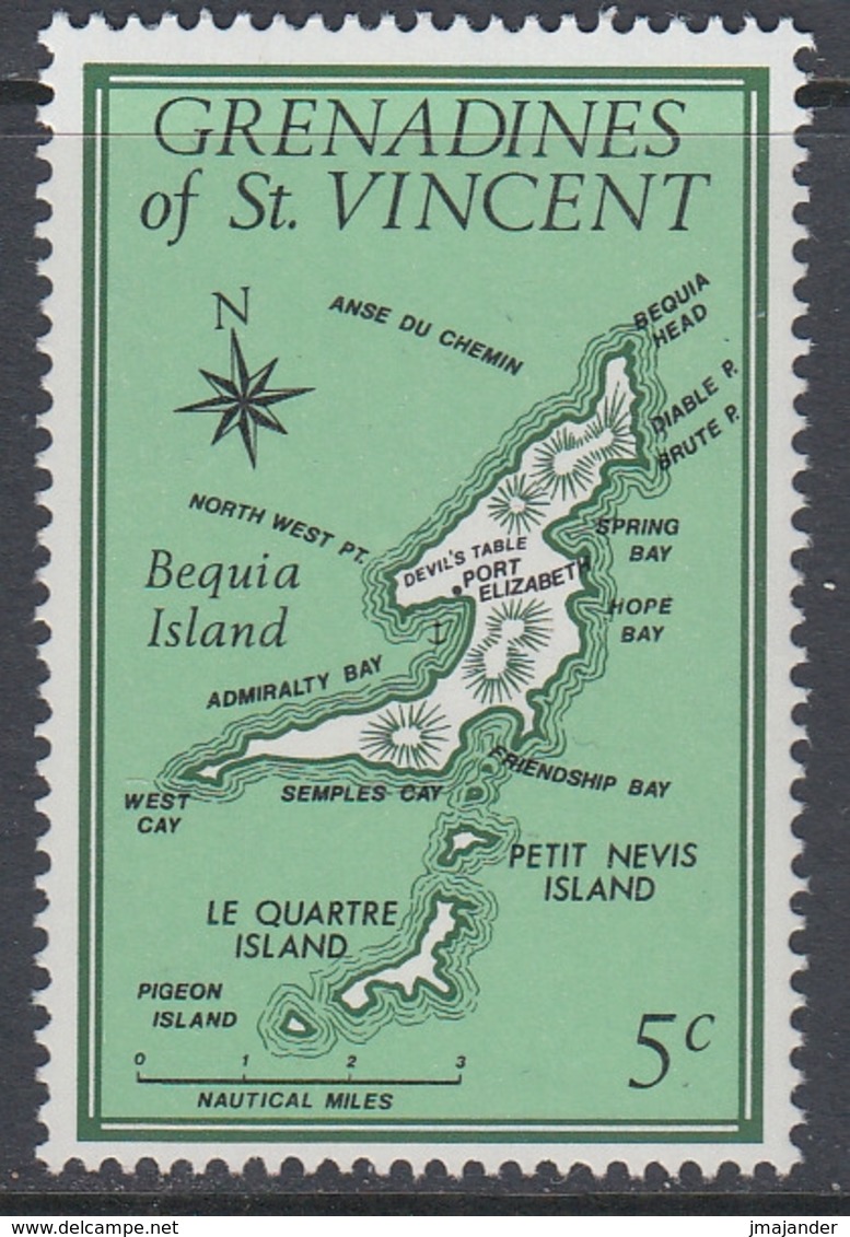 Gredanines Of St. Vincent 1976 - Bequia Island Map - Mi 83 ** MNH - St.Vincent Y Las Granadinas