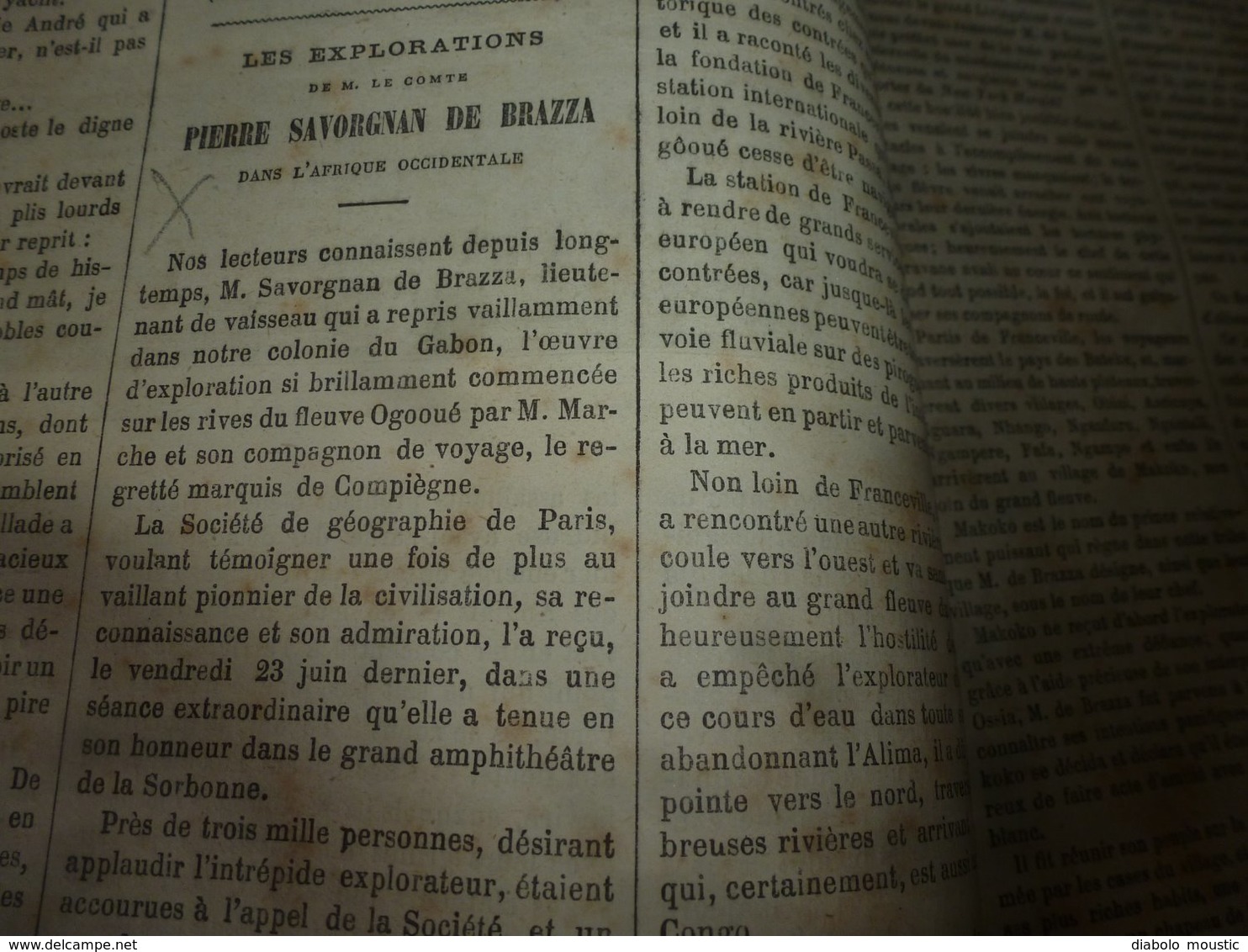 1882 JDV: Gravure --->Attaque De LA CONCORDIA Par Les Pirates;    Gravure ---> Savorgnan De Brazza Avec Les Oubendji;etc - 1850 - 1899