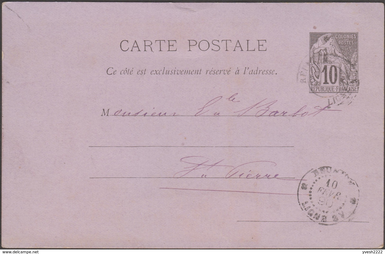 Colonies Française / Réunion 1890. Entier Postal De Saint Paul à Saint Pierre - Lettres & Documents