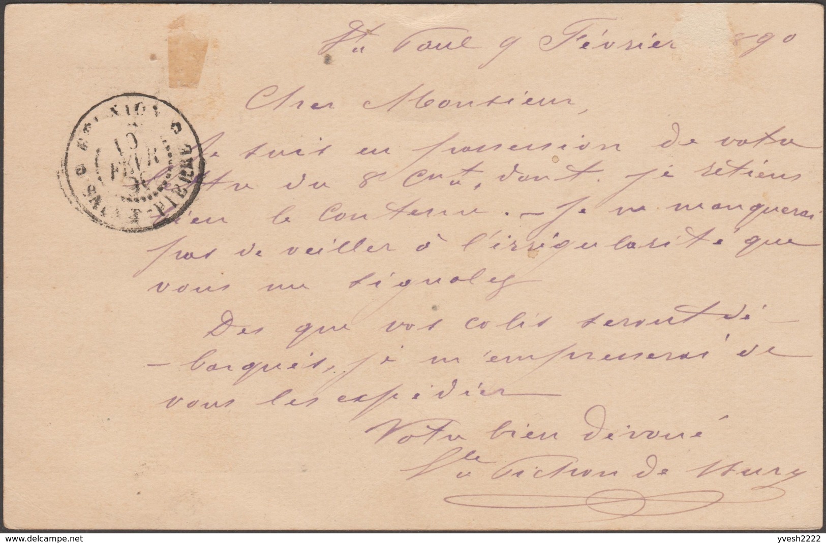 Colonies Française / Réunion 1890. Entier Postal De Saint Paul à Saint Pierre - Lettres & Documents