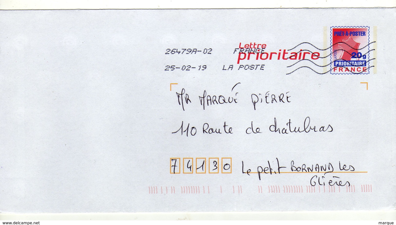 Enveloppe FRANCE Prêt à Poster Lettre Prioritaire Oblitération LA POSTE 26479A-02 25/02/2019 - Prêts-à-poster:  Autres (1995-...)