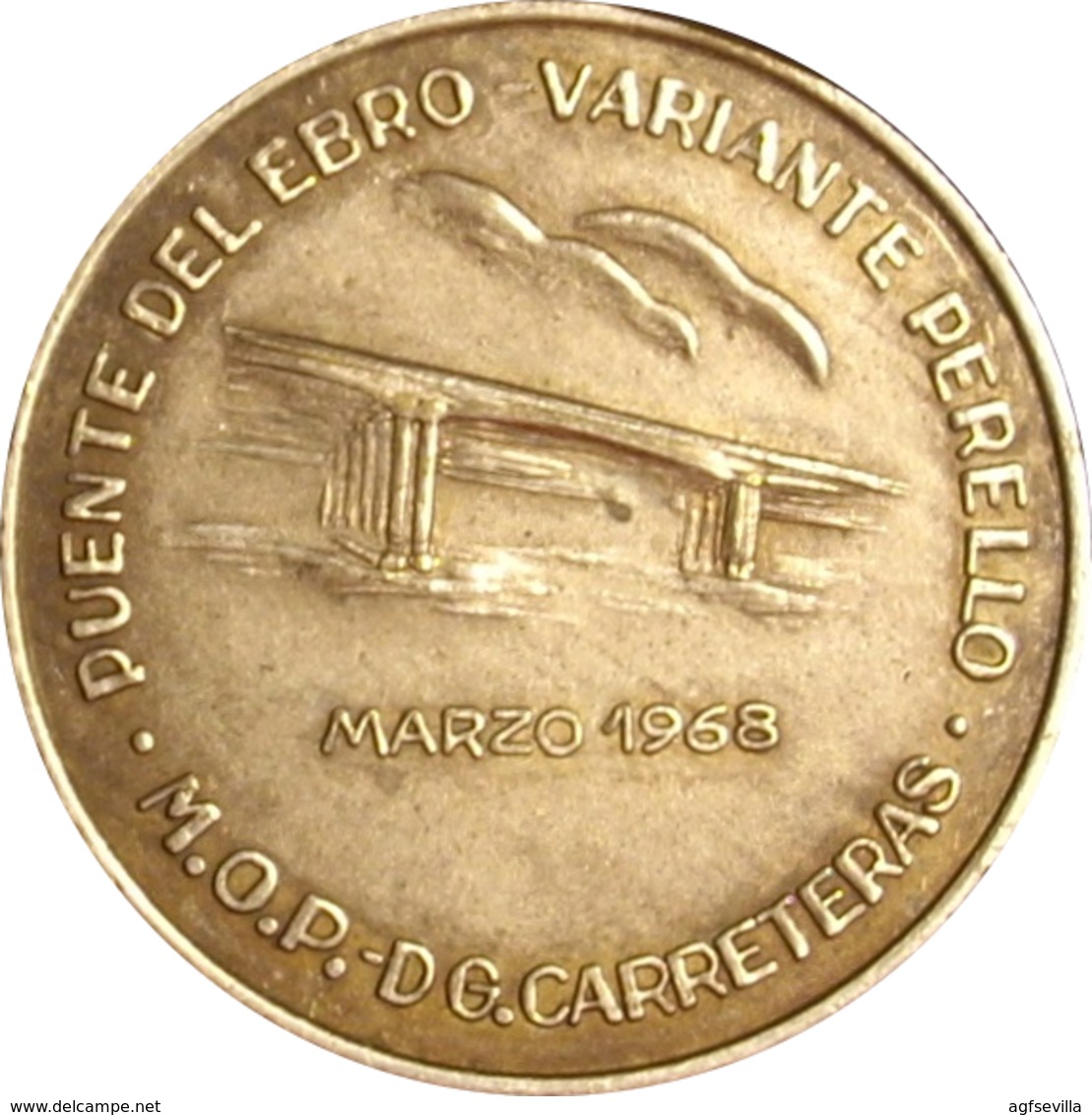 ESPAÑA. MEDALLA INAUGURACIÓN VARIANTE DE PERELLO Y PUENTE SOBRE EL EBRO. 1.968. PLATA. ESPAGNE. SPAIN MEDAL - Profesionales/De Sociedad