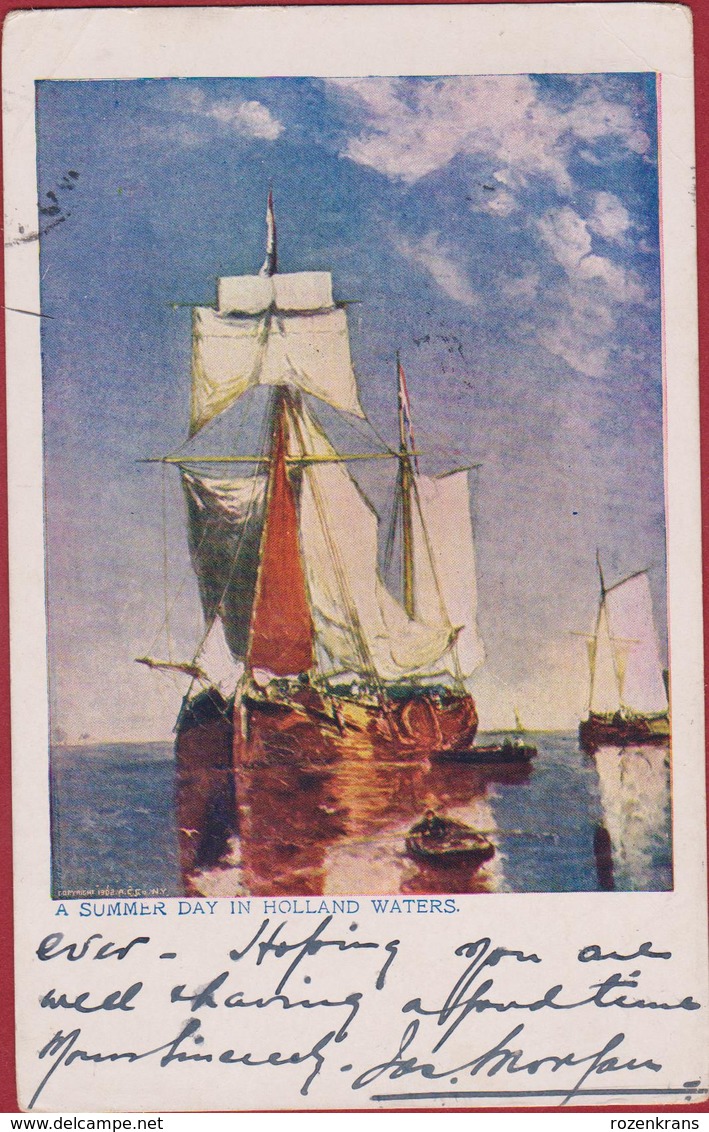 Fantaisie Carte Fantasie Painting Art Card Fishing Boat Visserij Vissersboot Platbodem Bateau De Peche Holland Waters - Visvangst