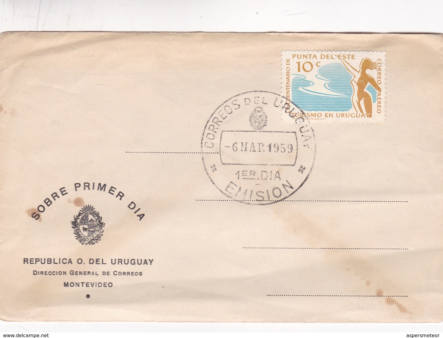 1959 URUGUAY FDC COVER- CINCUENTENARIO DE PUNTA DEL ESTE-BLEUP - Uruguay