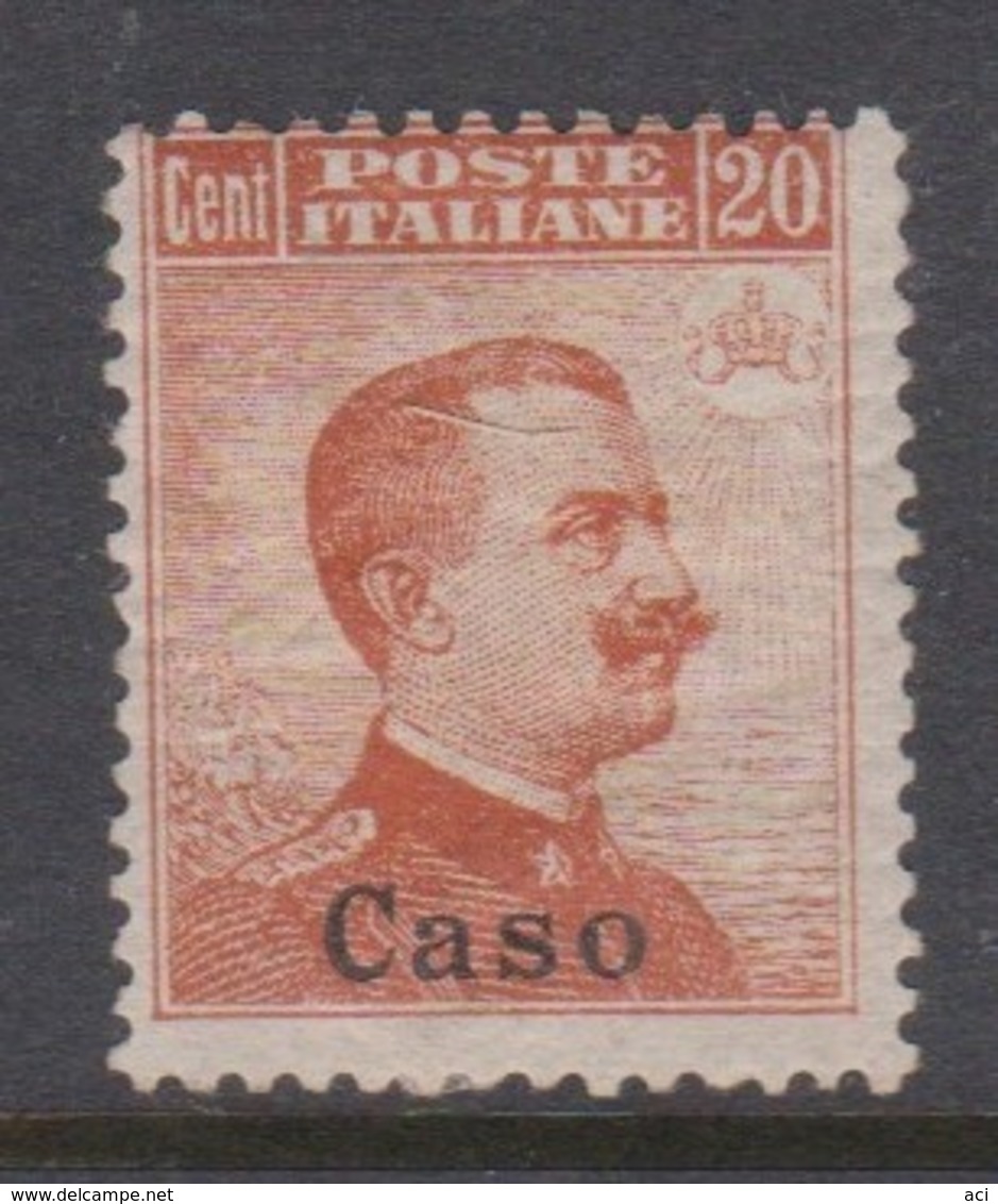 Italian Colony Aegean Caso S 9 1917 Vittorio Emanuele 20c Orange Without Watermark,mint Hinged, - Egée (Caso)