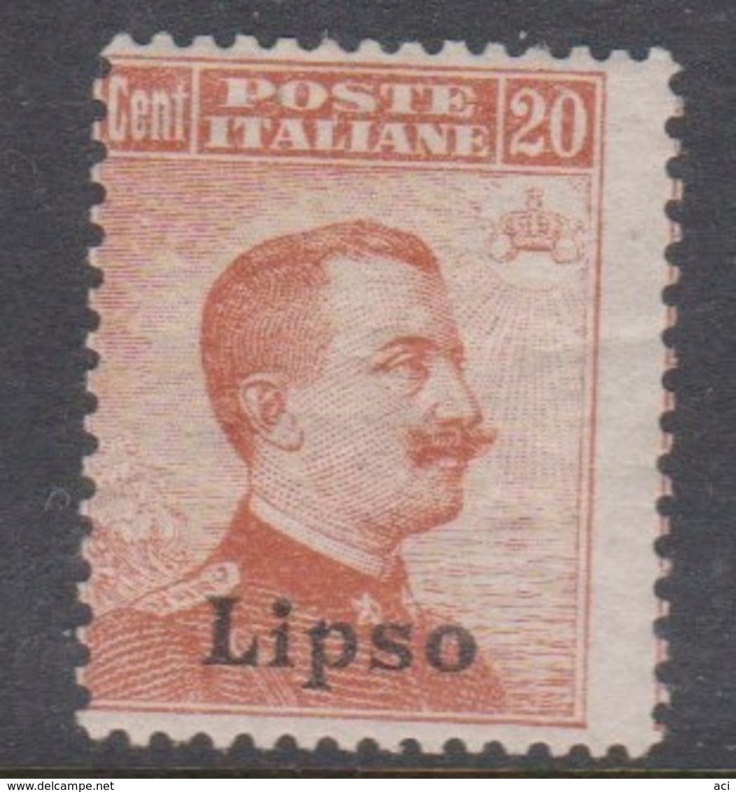 Italian Colony Aegean Lipso S 9 1917 Vittorio Emanuele 20c Orange Without Watermark,mint Hinged - Ägäis (Lipso)