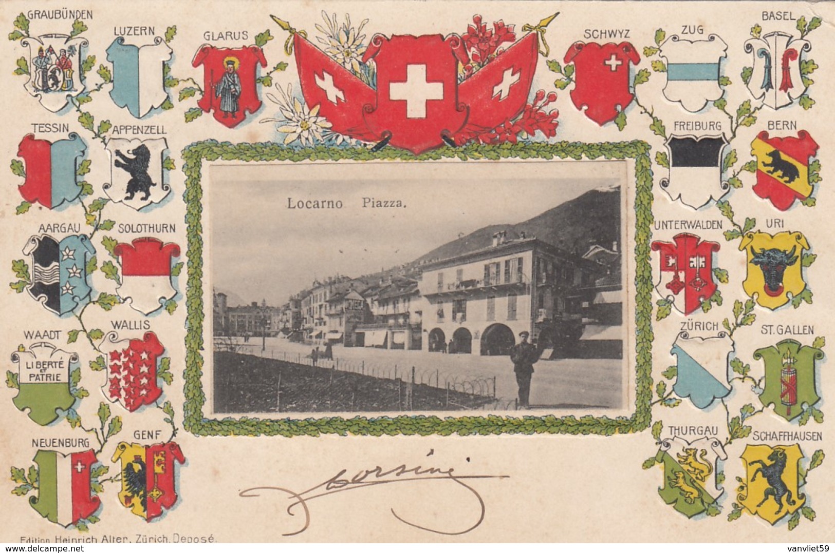 SWITZERLAND-SCHWEIZ-SUISSE-SVIZZERA-LOCARNO-LA PIAZZA-CARTOLINA IN RILIEVO  VIAGGIATA IL 14-10-1906 - Locarno