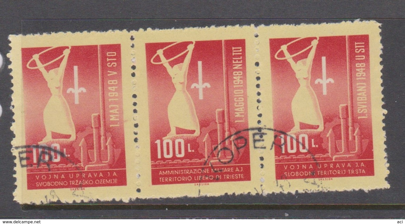 ItalyTrieste B S 1-3   1948 1st May  Joint Strip,used, - Gebraucht