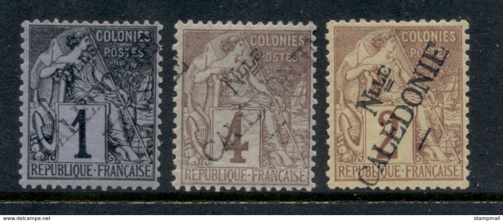 New Caledonia 1892 French Colonies Handstamped 1,2,4c Unissued ? MLH - Unused Stamps