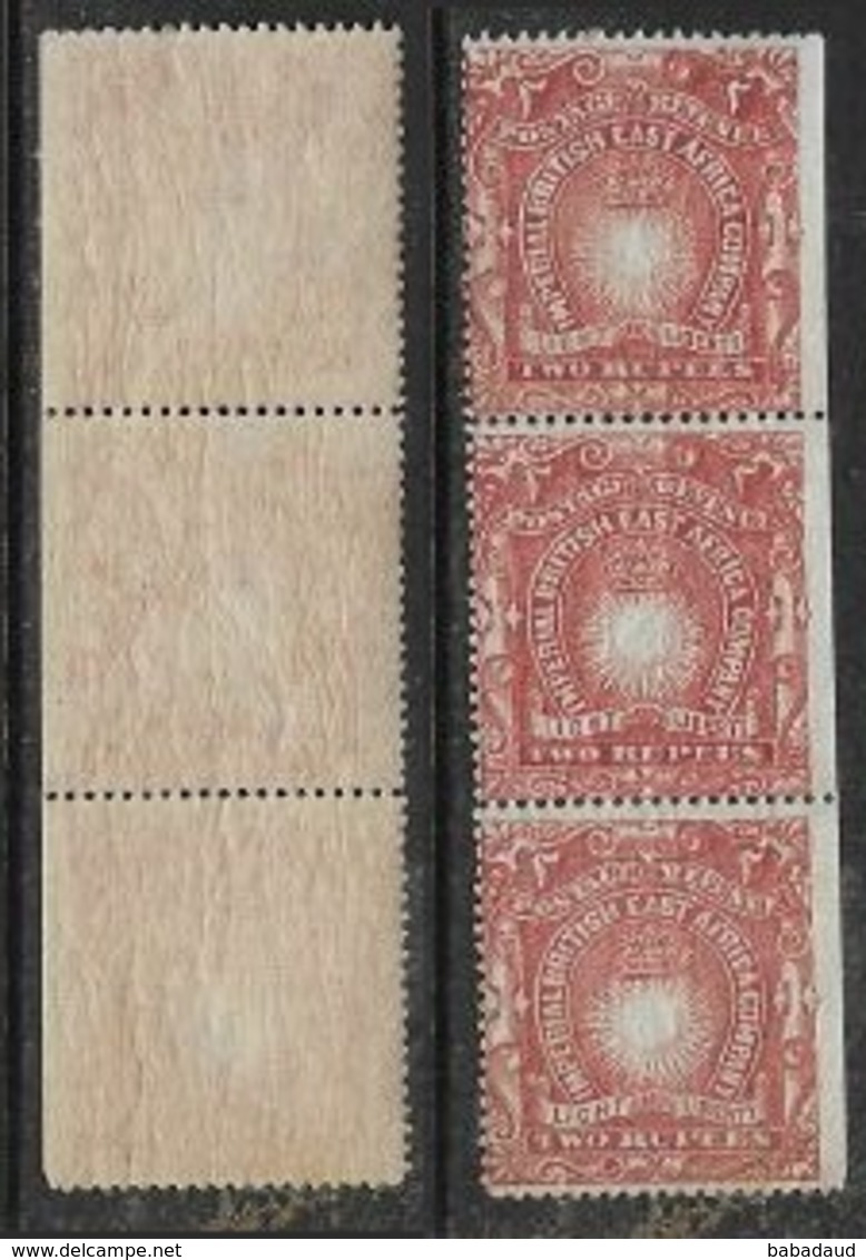 Imperial British East Africa Co., 1890 - 5, FOURNIER FORGERY, 2 Rupee, Vertical Strip Of  3 MNH ** - British East Africa