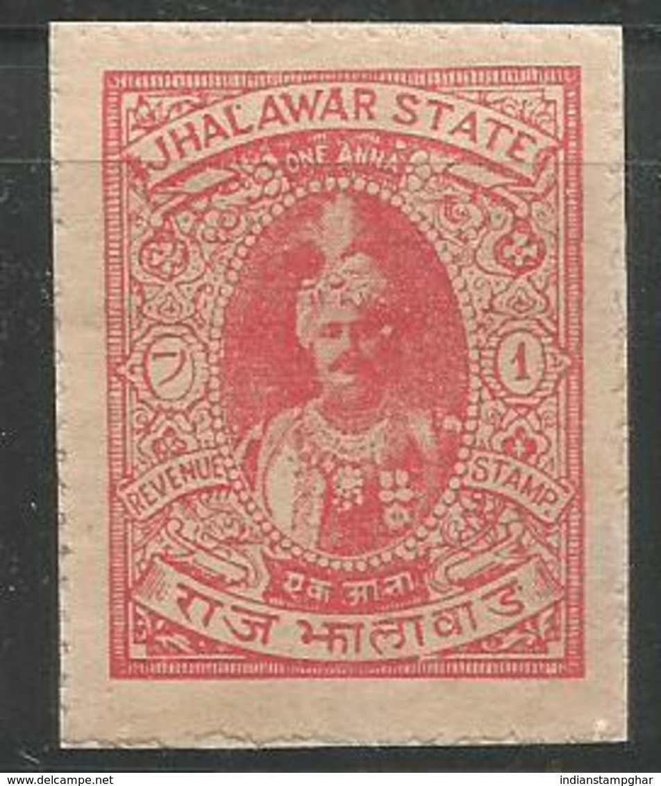 Jhalawar State 1 Anna Revenue Fee Rose Red Diff. Shade Type 35 Inde Indien India Fiscaux Fiscal Revenue - Jhalawar