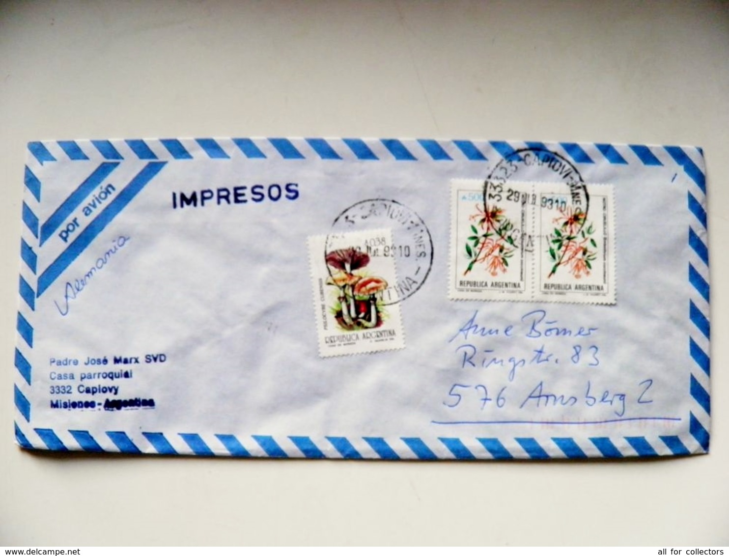 Cover Argentina To Germany Mushrooms Champignons Flowers Flora - Cartas & Documentos