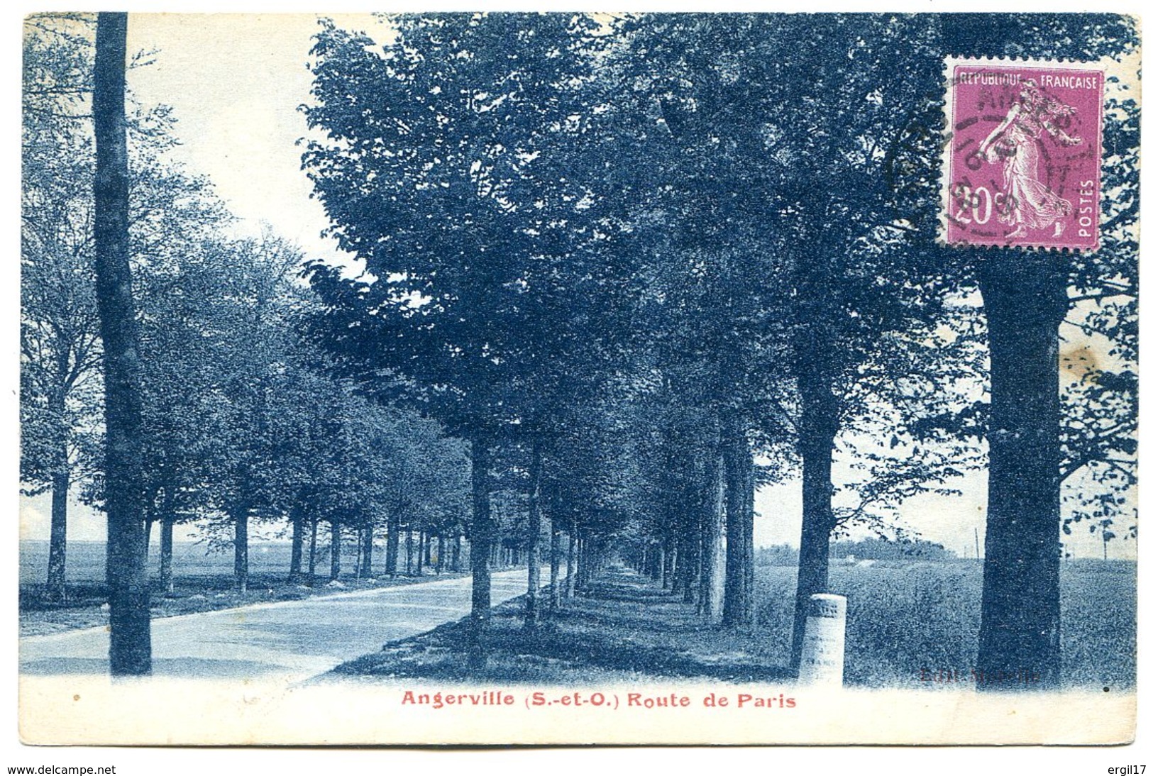 91670 ANGERVILLE - Route De Paris - Joli Sépia Bleuté, 1932 - Angerville