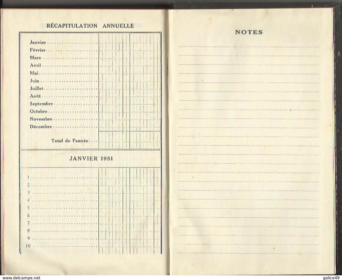 Agenda 1950 - Format 14 x 22 cm - Couverture cartonnée très rigide ...