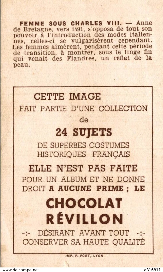 CHROMOS  CHOCOLAT REVILLON  LES COSTUMES FEMME SOUS CHARLES VIII - Revillon