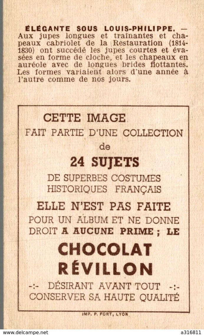 CHROMOS  CHOCOLAT REVILLON  LES COSTUMES  ELEGANTE SOUS LOUIS PHILIPPE - Revillon