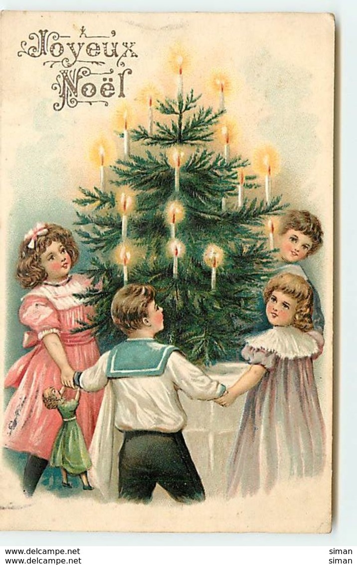 N°11925 - Carte Gaufrée - Joyeux Noël - Enfants Faisant Une Ronde Autour D'un Sapin - Autres & Non Classés