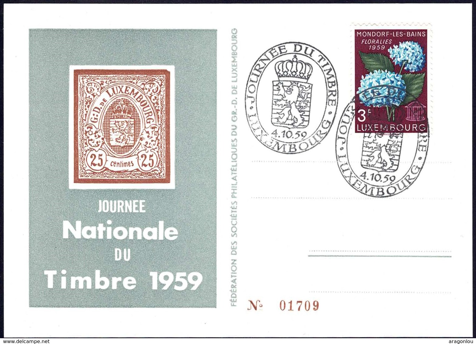 Carte Postale Journée Du Timbre Luxembourg 1959, Michel 2019: 608 - Variedades & Curiosidades