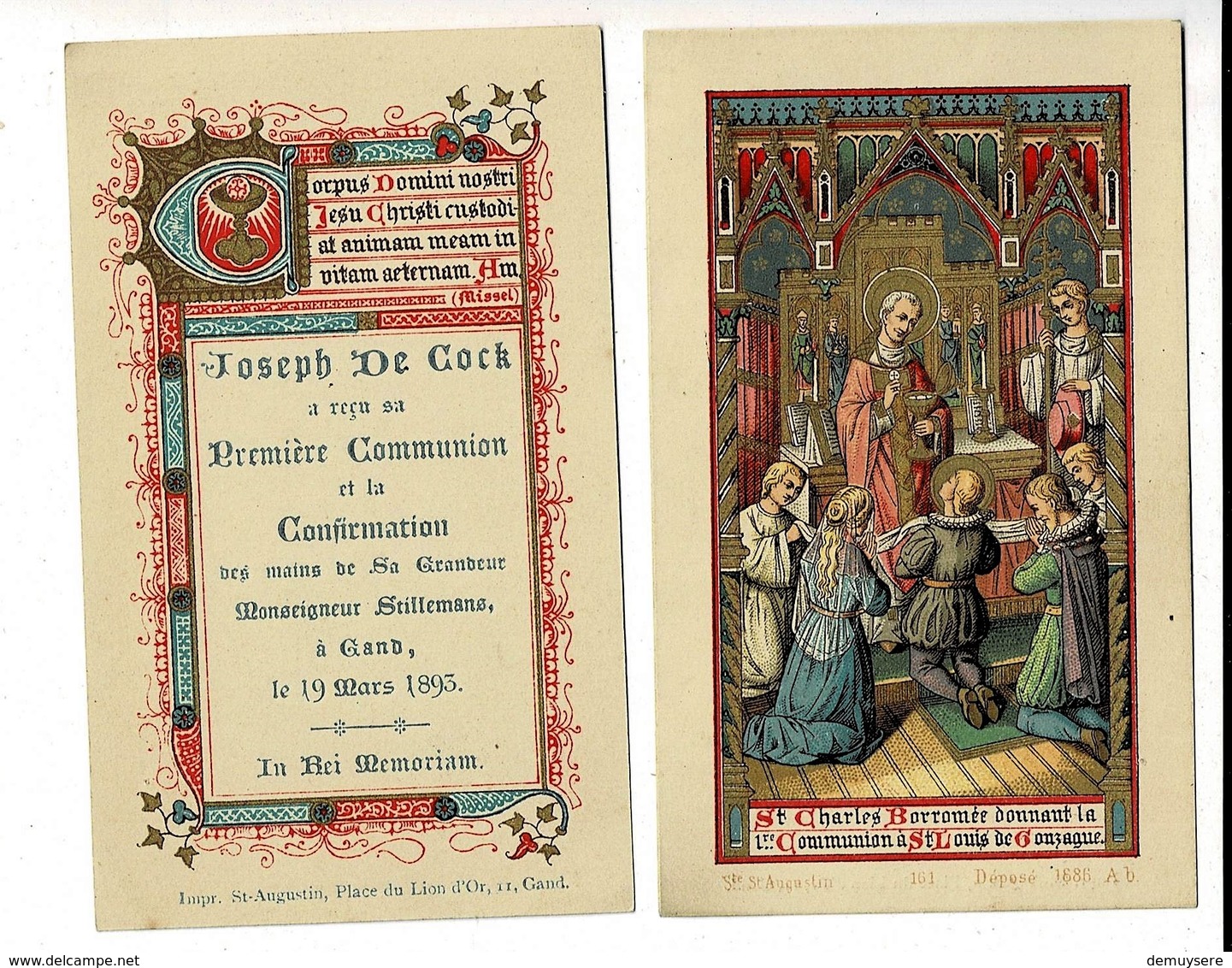 KL 9803 - PREMIERE COMMUNION - JOSEPH DE COCK GAND 19 MARS 1893 - Devotion Images