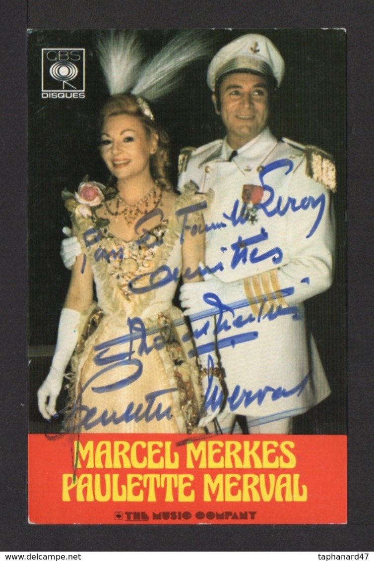 Carte Photo Discographie CBS . PAULETTE MERVAL & MARCEL MERKES . - Autogramme