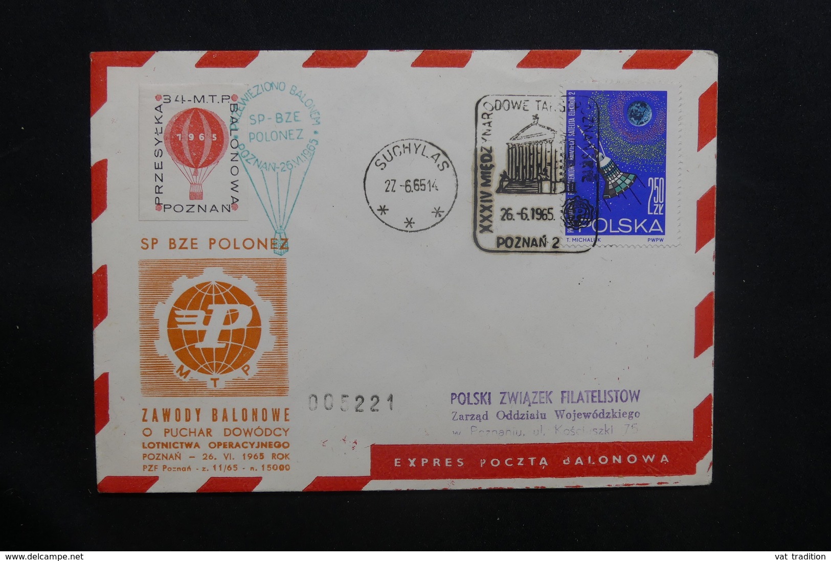 POLOGNE - Enveloppe Par Ballon En 1965, Affranchissement + Vignette Et Cachets Plaisants - L 36753 - Covers & Documents