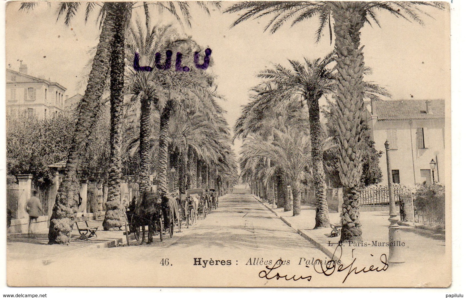 DEPT 83 : Précurseur édit. L B Paris-Marseille N° 46 : Hyères Allée Des Palmiers ( Attelages ) - Hyeres