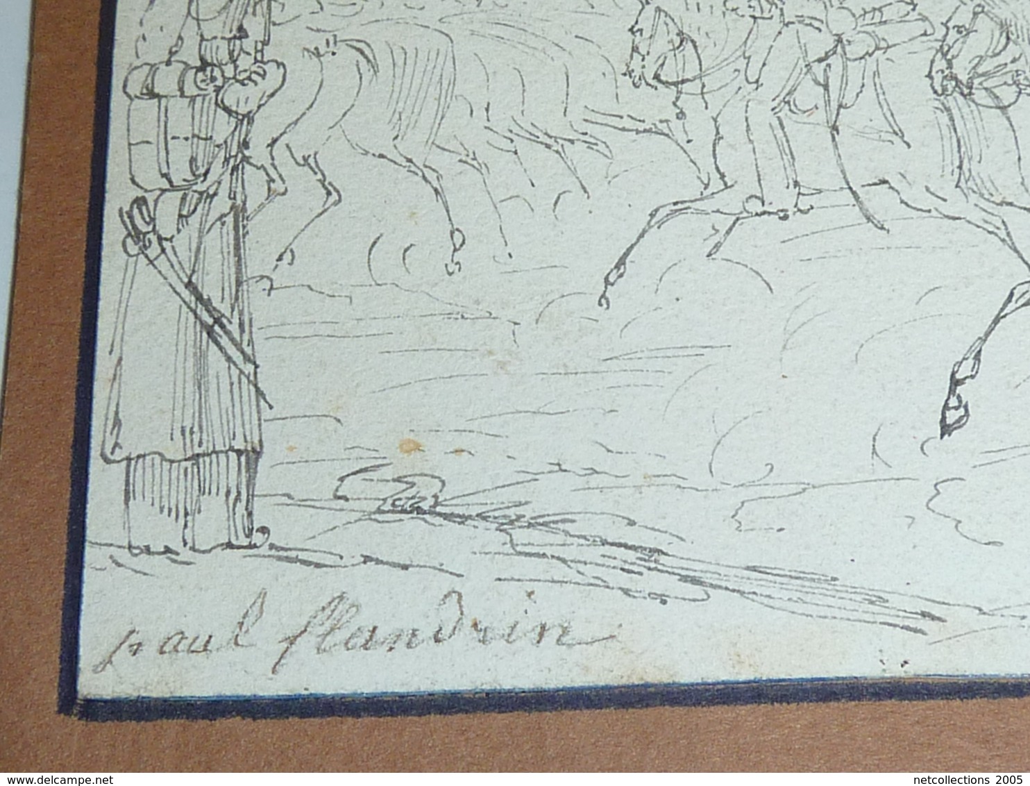 DESSIN DE PAUL FLANDRIN Né à Lyon Le 28 Mai 1811 - CHARGE DE HUSSARDS, Signé PAR L'AUTEUR  (AE) - Dessins