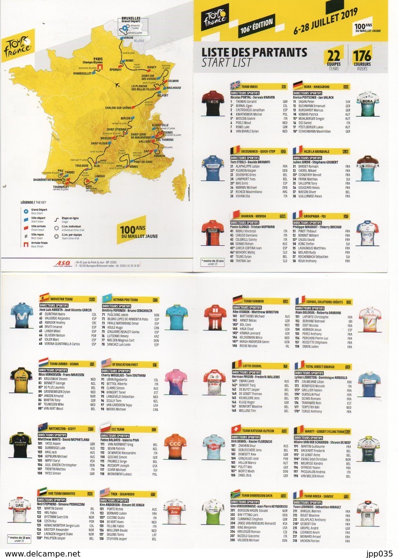 CYCLISME   Tour De France   Liste Des Partants  Feuillet 10 X 15  4 Pages - Cyclisme