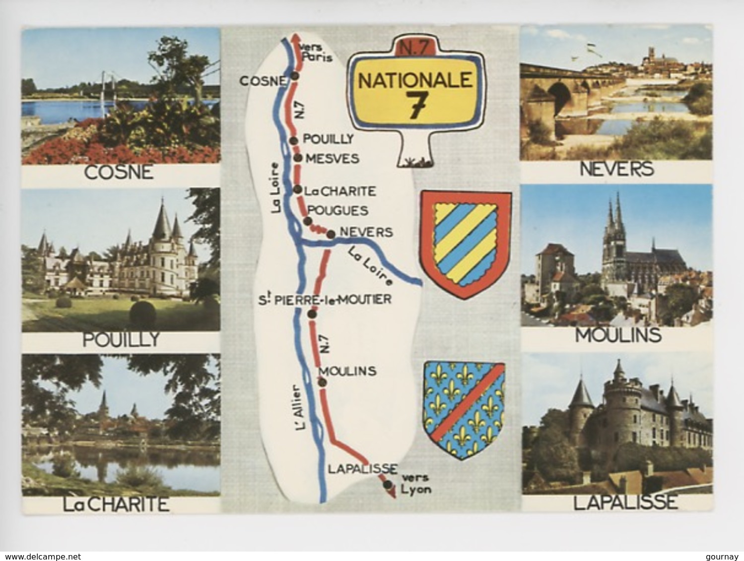 Nationale 7 Lyon-Paris Géographique Multivues Cosne Pouilly Charité Nevers Moulins Lapalisse (n°0590) - Cartes Géographiques