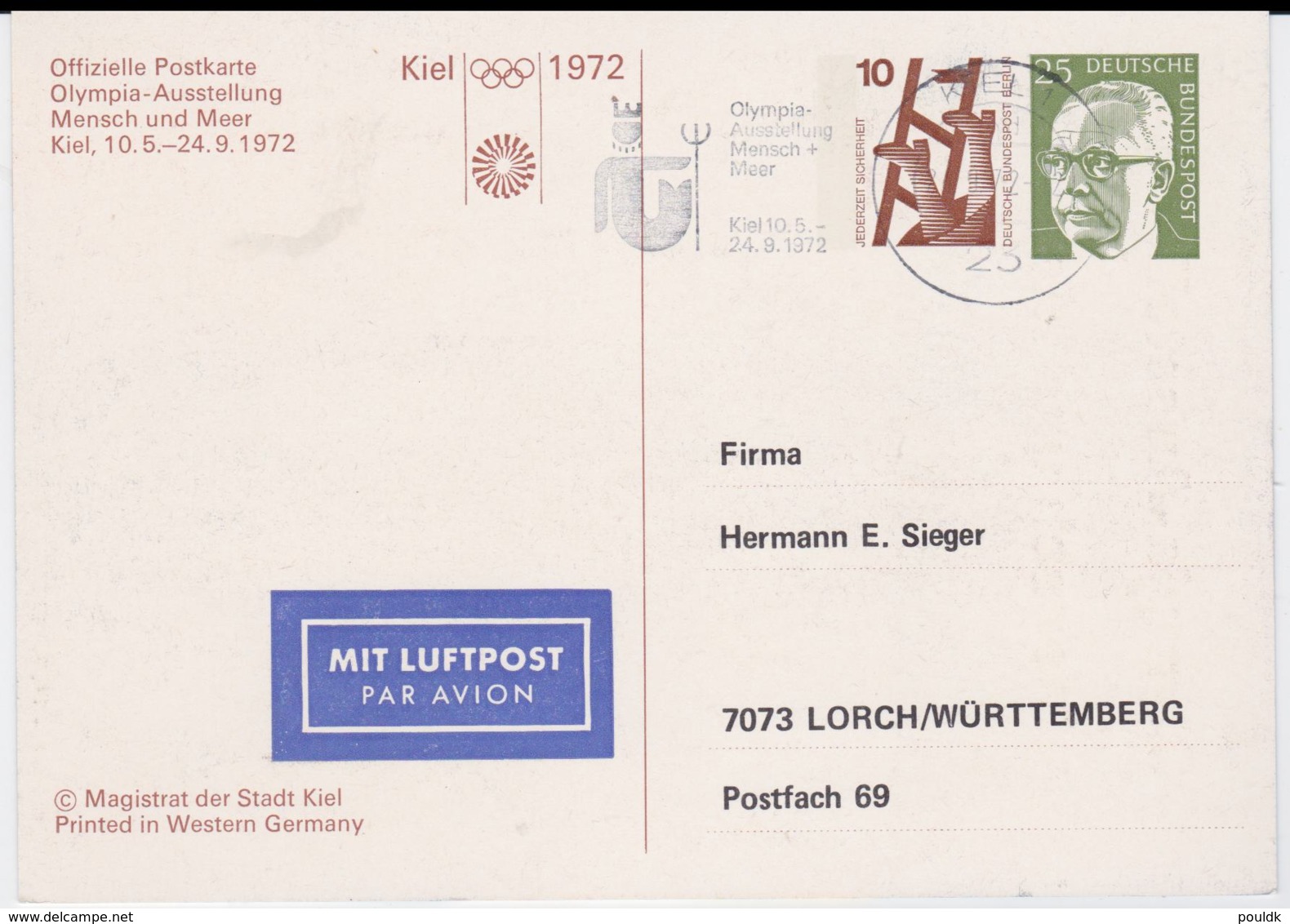 Germany Postal Stationary 1972 Olympic Games München - Kiel Olympia Austellung Mensch + Meer  (G101-46) - Sommer 1972: München