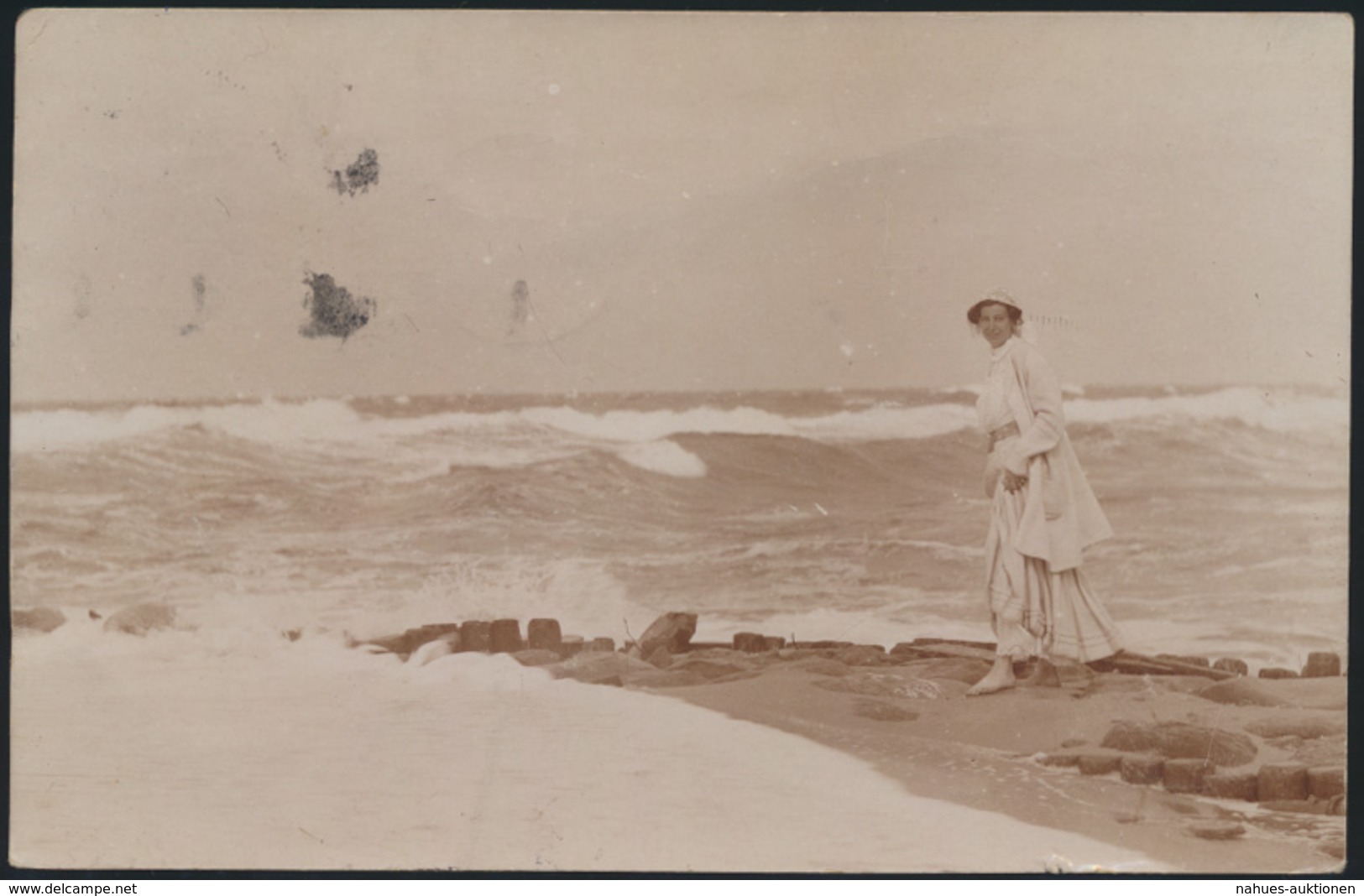 Ansichtskarte Foto Strandmode Stürmische See Nach Hamburg Georg Porges - Sonstige & Ohne Zuordnung