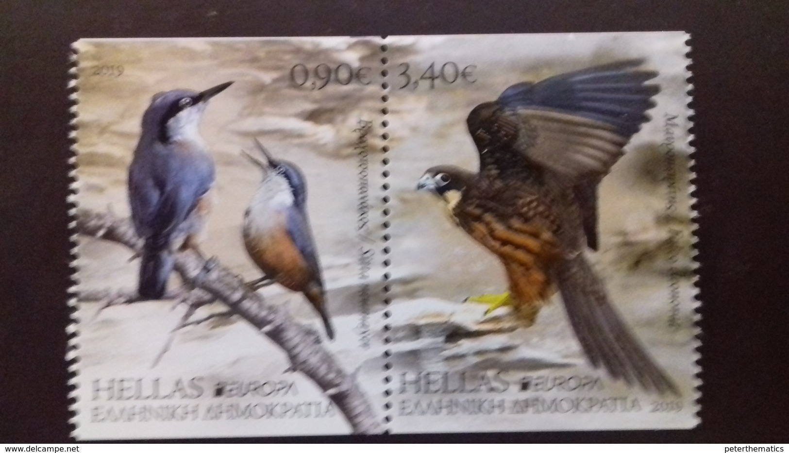 GREECE, 2019, MNH, BIRDS, EUROPA 2019,HAWK S, KINGFISHERS,  2v IMPERFORATE Ex. BOOKLET - 2019