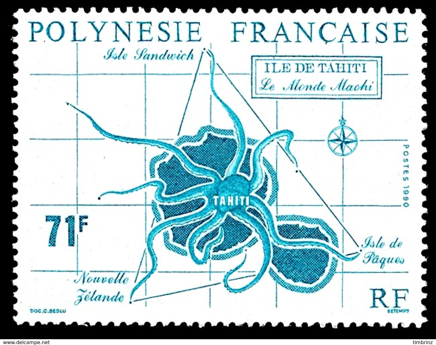 POLYNESIE 1990 - Yv. 357 **   Cote= 3,90 EUR - Le Monde Mahori: Ile De Tahiti  ..Réf.POL24013 - Neufs