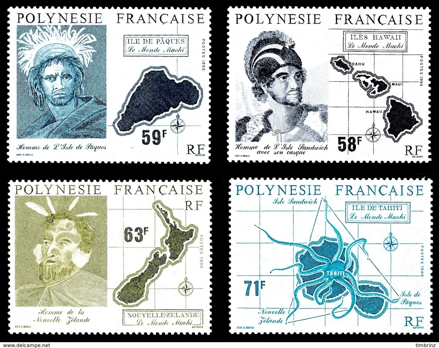 POLYNESIE 1990 - Yv. 354 355 356 Et 357 ** SUP  Cote= 78,50 EUR - Le Monde Mahori (4 Valeurs)  ..Réf.POL24014 - Neufs